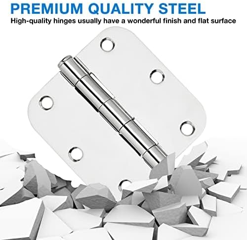 12 Pack Rounded Door Hinges 3.5 inch X 3-1/2" 5/8 Radius, Polished Chrome 3 ½ Inch Bright Sliver Interior Standard Hinge for Wood/French Style Clear Glass Doors Easy Install Hardware Accessories