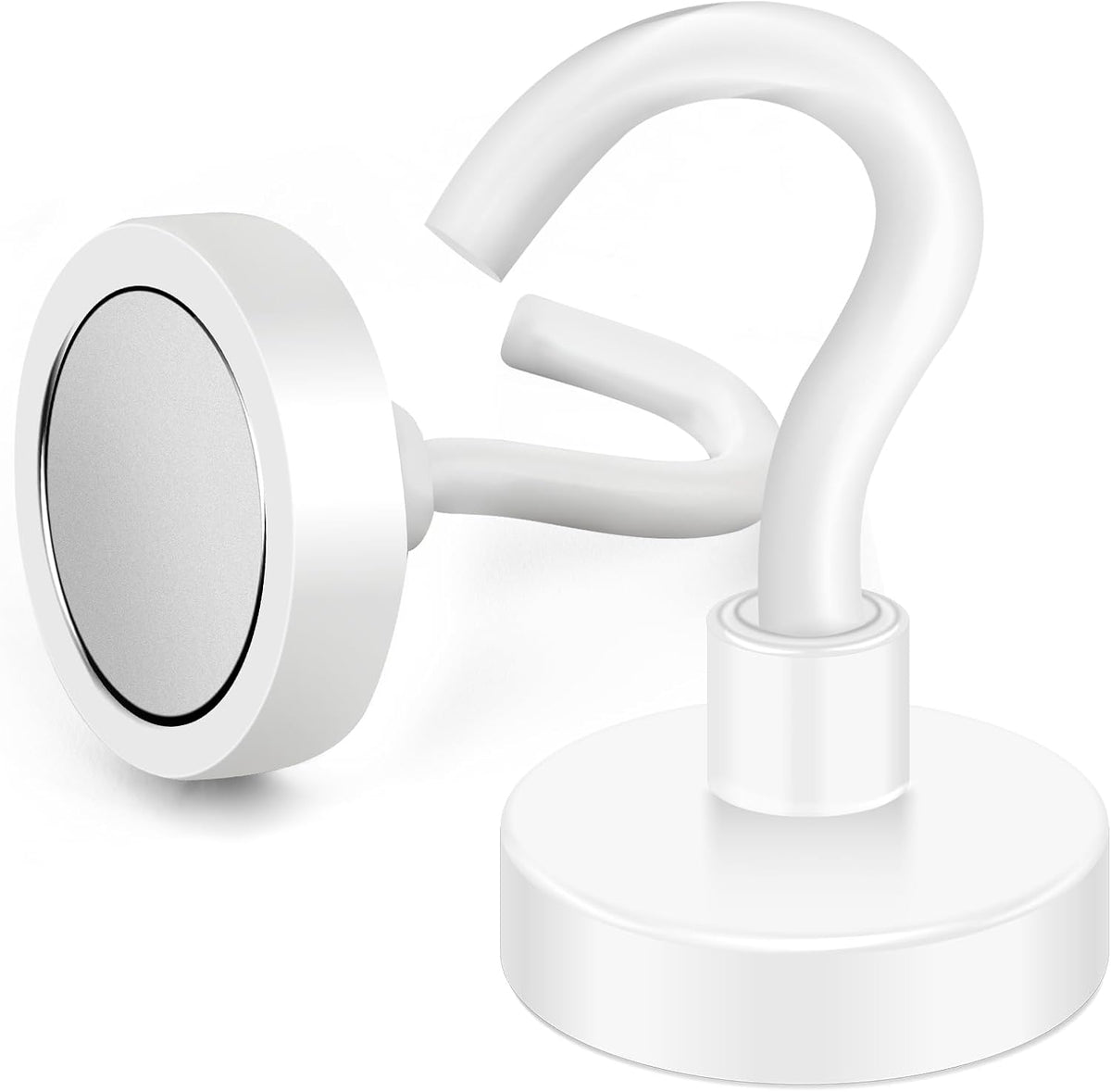 MIKEDE Magnetic Hooks Heavy Duty, 28LB+ Strong Magnetic Hooks for Cruise, Neodymium Earth Magnets with Hook for Hanging, Magnetic Metal Hanger for Fridge, Toolbox, Storage, (White, 4 Pack)