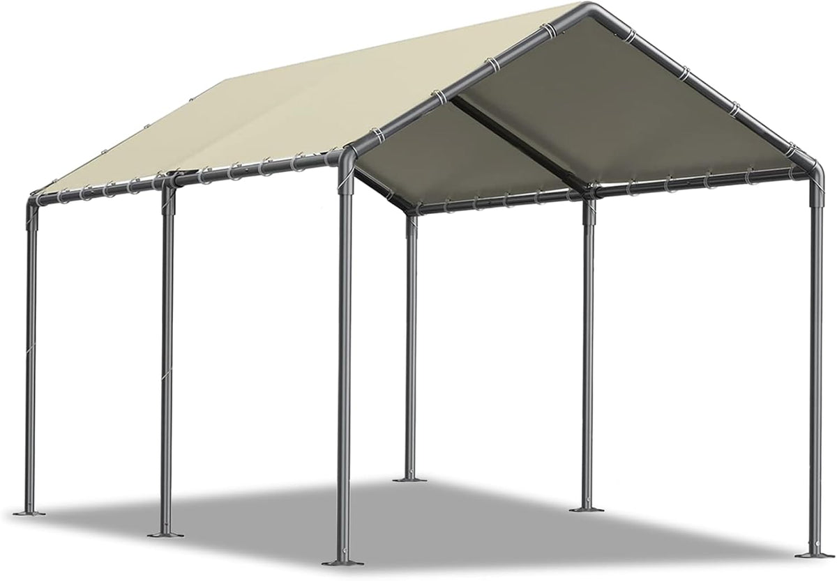 10x20ft Portable Car Tent Garage with UV Resistant Canopy, Easy to Assemble Portable Garage, Stable Carport for Car, Bike, Camp, Outdoor Storage (Beige)