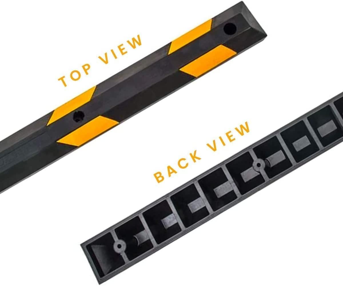 Zento Deals Rubber Parking Curb Garage Car Stopper - Parking Wheel Stopper Block 72” Wide Easy to Install, Black/Yellow Reflective Parking Block; for Car, Truck, Trailer and RV (Black/Yellow 12pack)
