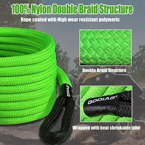 GODIAG 1"×30ft Kinetic Recovery Rope Recovery Tow Strap (46500lbs) Heavy Duty Energy Rope 30% Elasticity Off-Road Power Strap for Truck Jeep Car ATV UTV Tractor