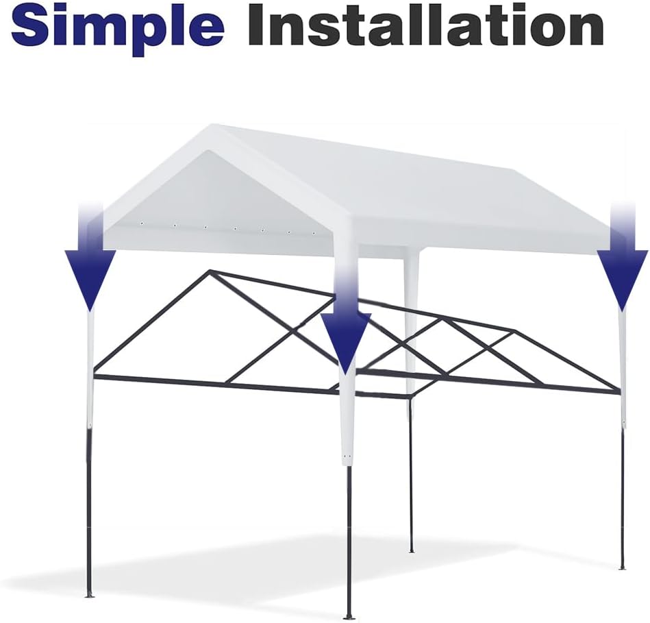 Rutile 12 x 20 FT Carport Replacement Cover, Heavy Duty Car Tarp Canopy Tent Garage Top Shelter Cover with Fabric Leg Pole Skirts and Ball Bungees White (Only Top Cover, Frame is not Included)