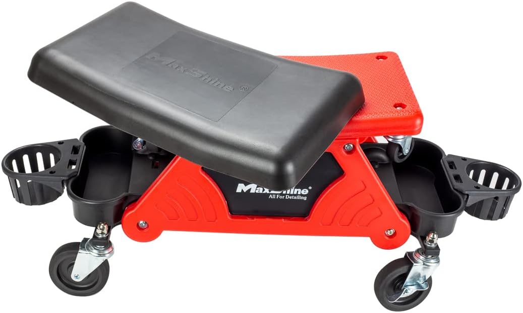 Maxshine Creeper II Detailing Creeper Seat | Complete Set, Black, Polyethylene, Steel Frame | Modular Design, Removable Cushion, 4" Wheels | Rolling Creeper for Car Detailing