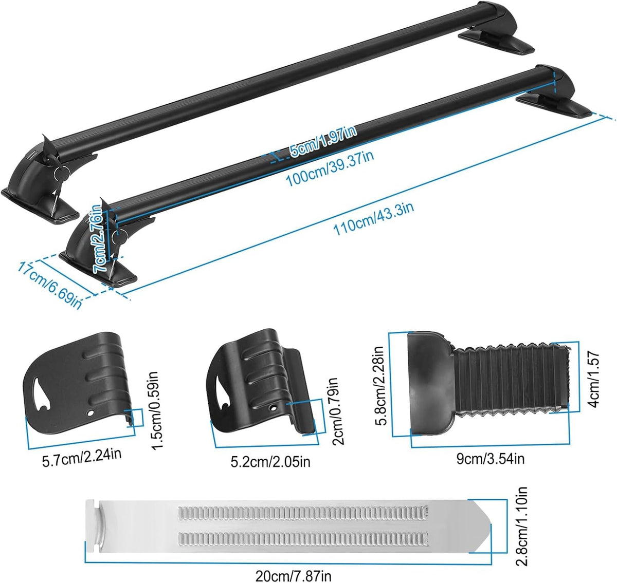 Universal Car Roof Rack, 43" Cross Bars with Anti-Theft Lock, Adjustable Aluminum Alloy Crossbars Heavy Duty Roof Crossbars for Car Roof Cargo Carrier, 165LBS Max Load