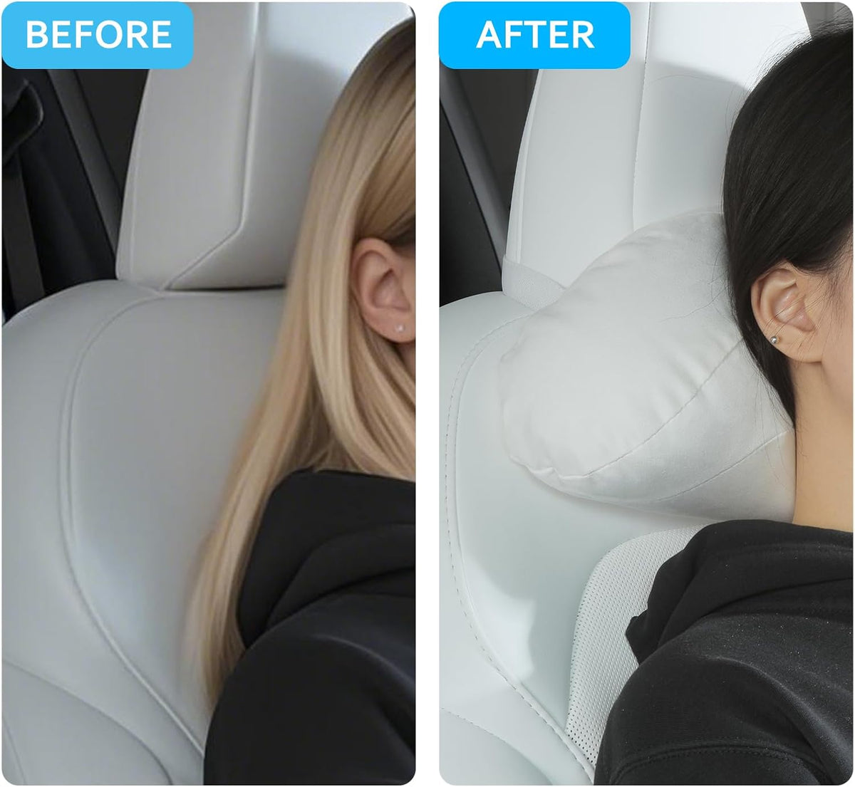 Car Headrest Pillow for Driving, Softness Ergonomic Design Universal Travel Neck Pillow for Most Cars, Office Chairs, Gaming Chairs with Extra Filler Cotton Bag (White, 1PC)