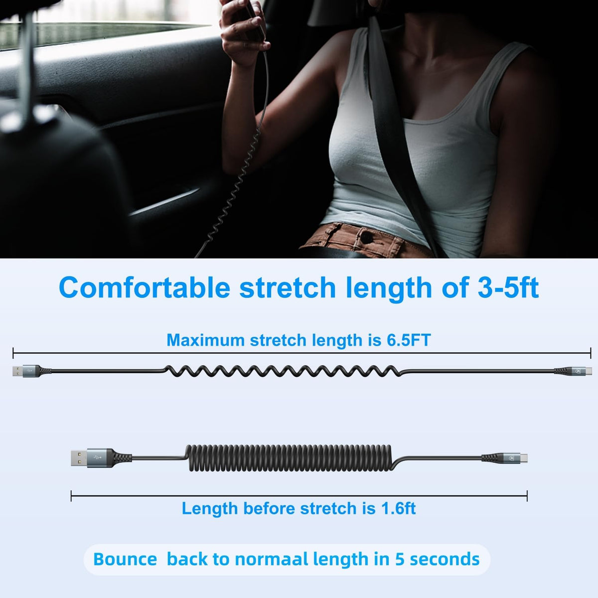 USB C Cable 6ft, 2Pack USB A to USB C 3A Fast Charging, Coiled Type C Charger Cord for Car USB-C Cable Compatible with iPhone 16/15/Plus/Pro/Pro Max/Samsung Galaxy A10e A20 A50 S20 Plus S10E Note 20