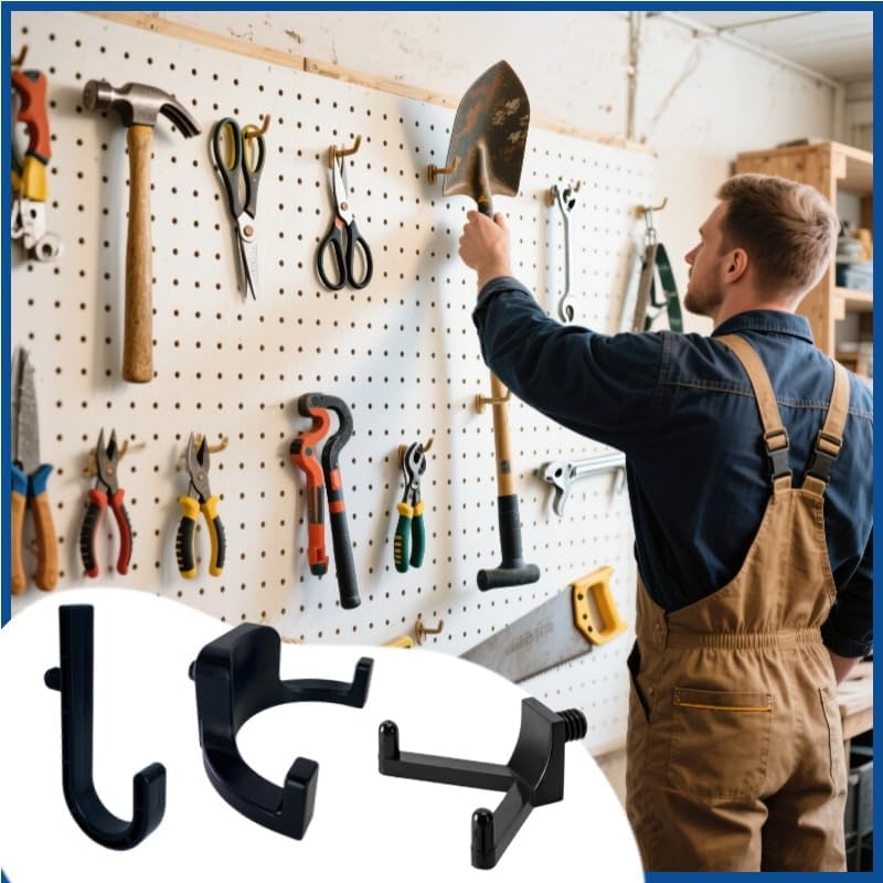 9 Pcs ABS Storage Shed Tool Hooks, Heavy Duty Shed Accessories & Hooks - Compatible with Suncast & Craftsman Sheds, Black J/U/V Shape for Organizing Ladders, Hoses & Garden Tools in Outdoor Sheds