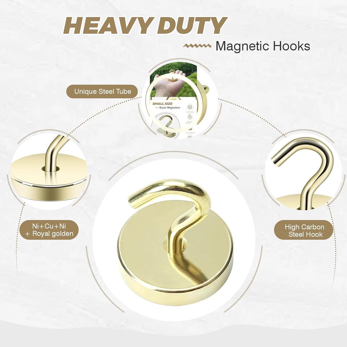 Neosmuk Magnetic Hooks, Cruise Ship Essentials, 120lb+ Heavy Duty Magnetic Hooks for Cruise Cabins, Refrigerator, Grill, Hanging, and Travel | Extra Strong Must-Haves Magnet Hook,Gold,Pack of 10