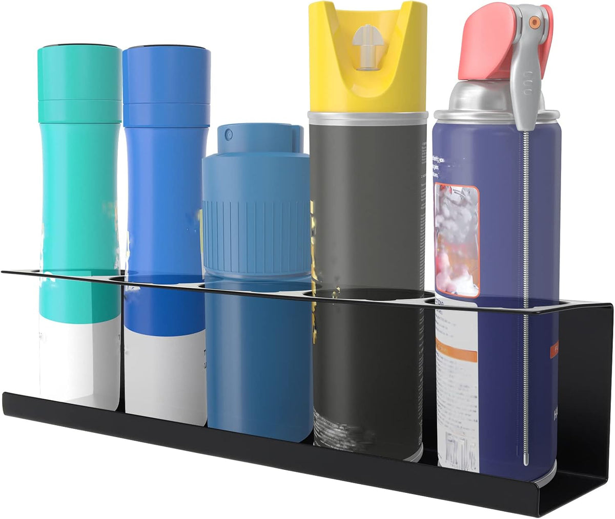 RealPlus Aerosol Spray Can Holder Rack Organizer, 5 Can Spray Bottle Holder Heavy-Duty Steel Wall Mounted for Garage and Workspace, Pack of 2