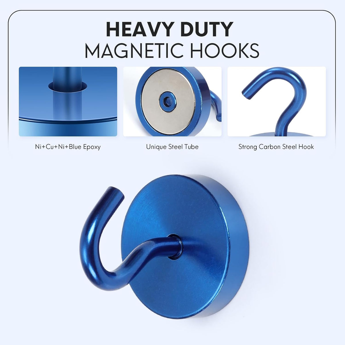 Neosmuk Magnetic Hooks, Cruise Ship Essentials, 120lb+ Heavy Duty Magnetic Hooks for Cruise Cabins, Refrigerator, Grill, Hanging, and Travel | Extra Strong Must-Haves Magnet Hook,Navyblue, Pack of 10