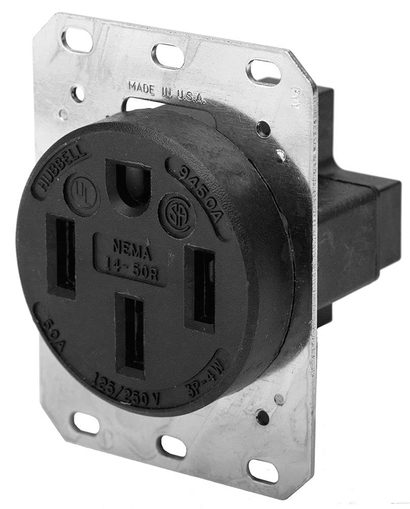 Hubbell Wiring Device-Kellems 50 A, Industrial, Receptacle, Black, No Tamper Resistant HBL9450A - 1 Each