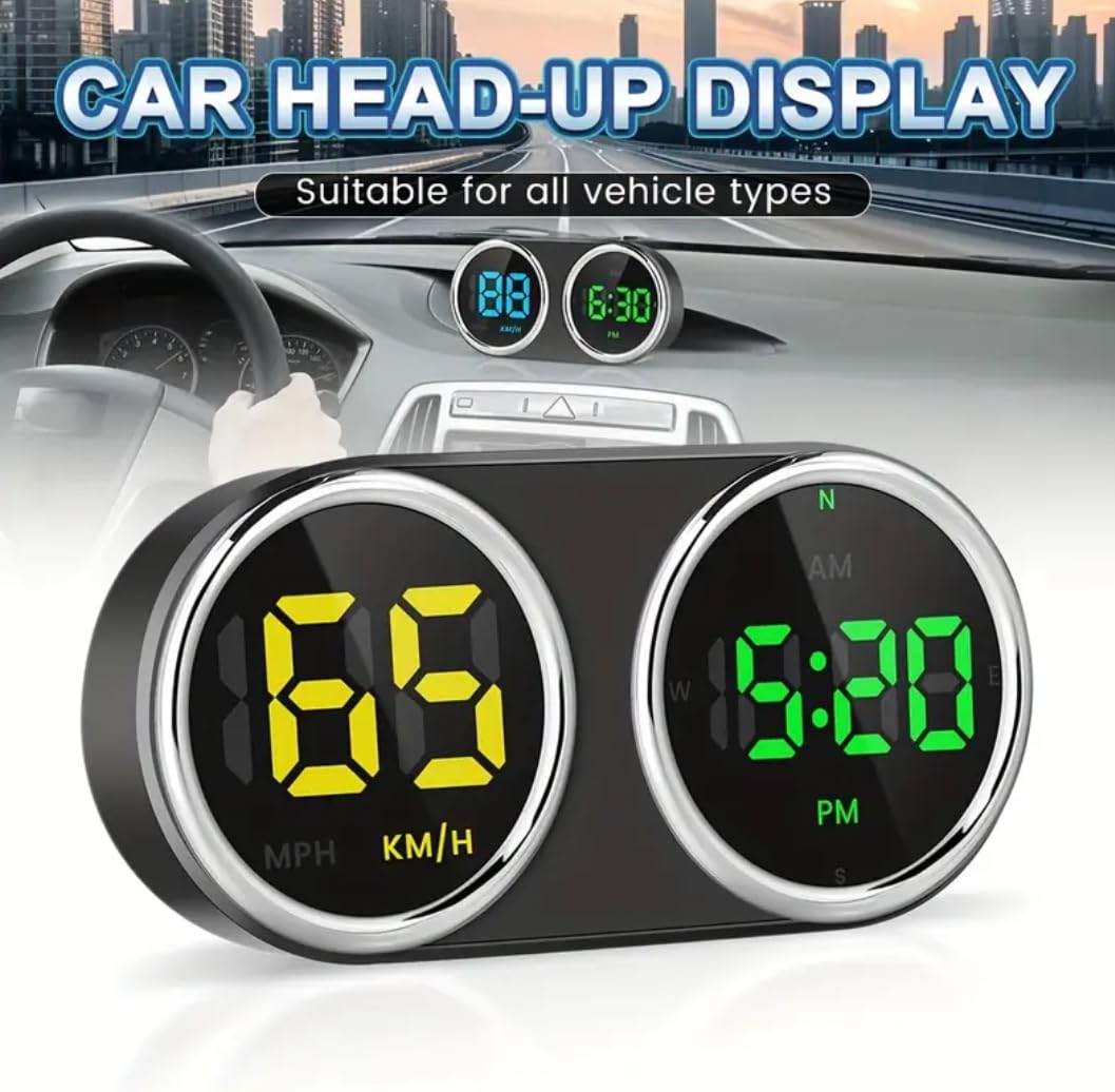 GPS Heads Up Display for Cars Digital Dashboard Speedomete with MPH/KMH, Universal HUD Display Car with 2M USB Cable and Clock, QC3.0 Fast Charger, Plug & Play for Car Boat Truck Motor SUV Golf Cart