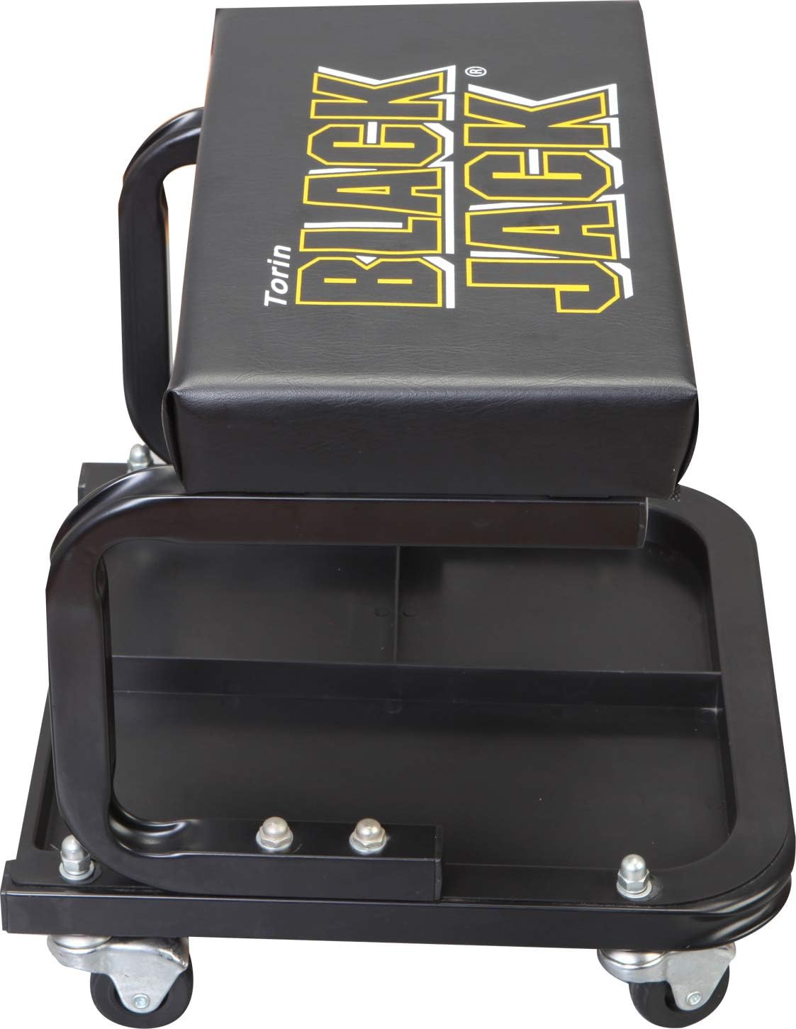 Torin TR6100W BlackJack Rolling Creeper Garage/Shop Seat: Padded Mechanic Stool with Tool Tray Storage, Black