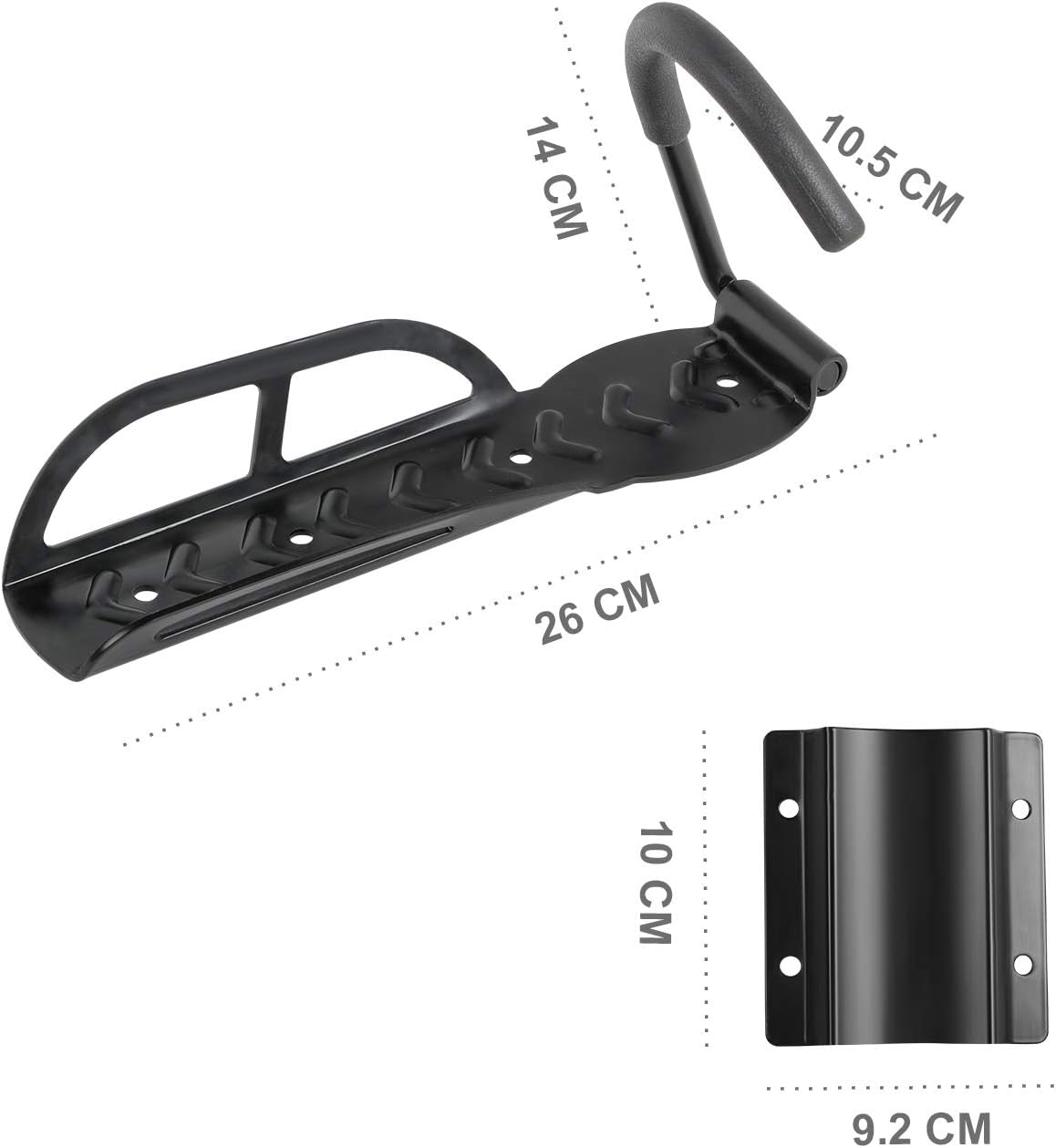 Todeco Bike Wall Mount Rack with Rear Tire Tray, Vertical Bike Hooks Storage Indoor Saving Space for Garage, Shed, Great for Hanging Road, Mountain or Hybrid Bikes,2-Pack