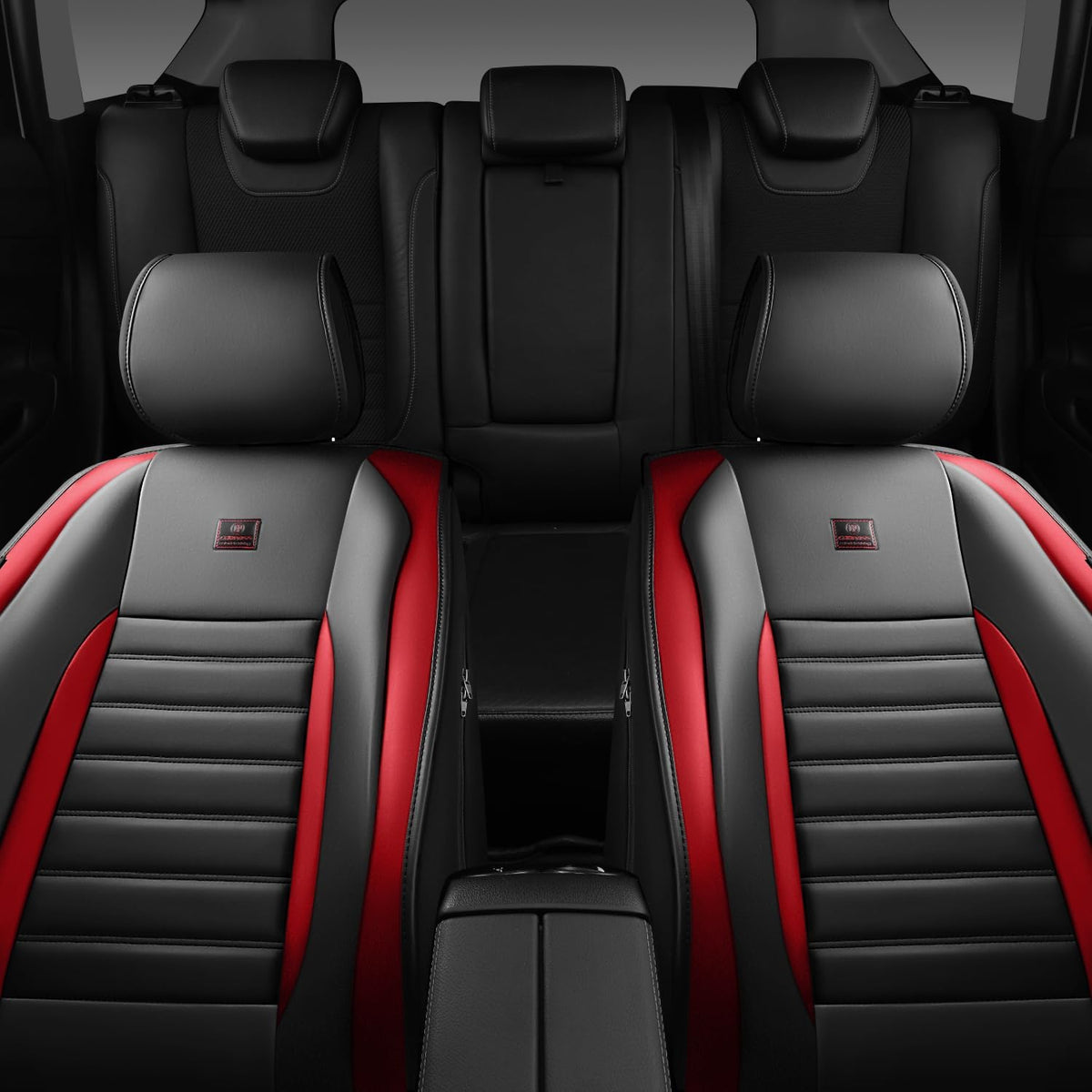 CAR PASS Nappa Leather Car Seat Covers Front Seats, Luxury Seat Protector for Cars, Waterproof Anti-Slip Seat Cushion Armrest Compatible Airbag Universal for Sedan SUV Pick-up Truck Auto, Black Red