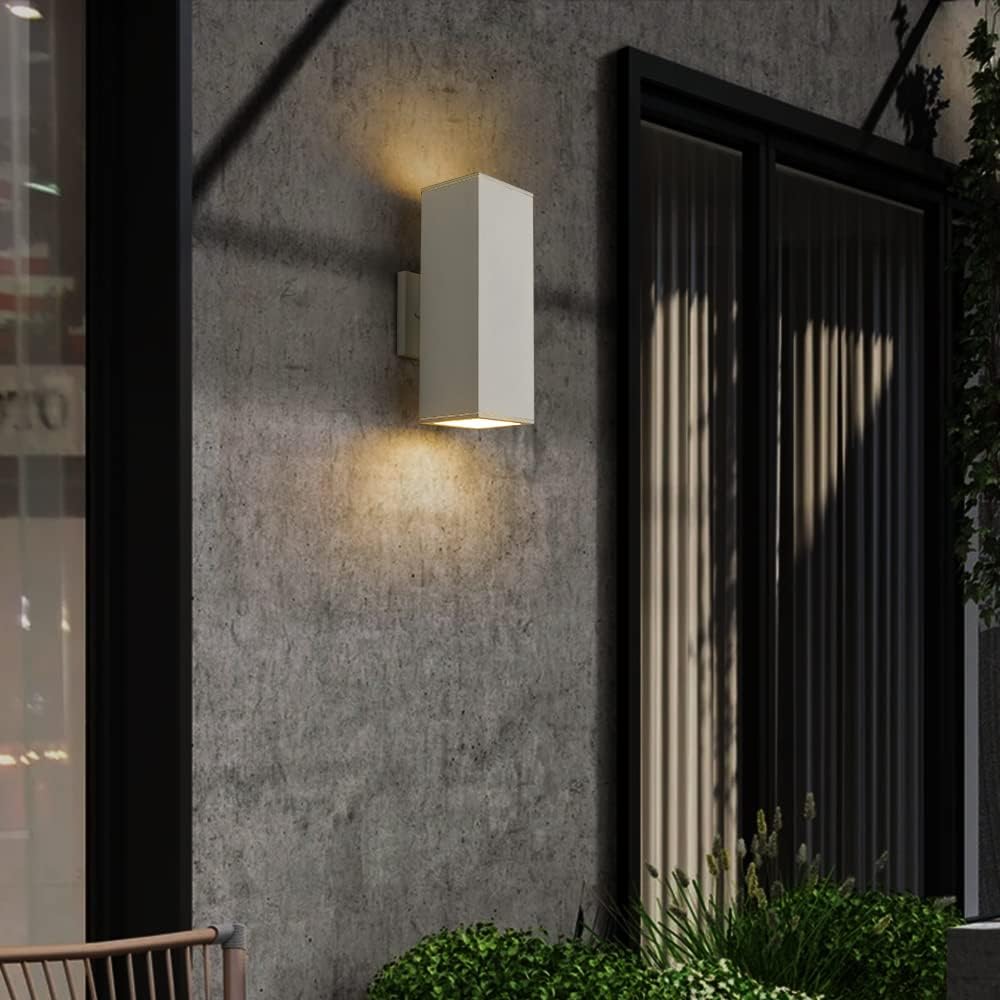 harriet Porch Lights Outdoor Modern - IP64 Waterproof Aluminum and Tempered Glass Cover, 13" Rectangular Up/Down Wall Sconce for Porch, Garage & Patio, Exterior Lighting, White
