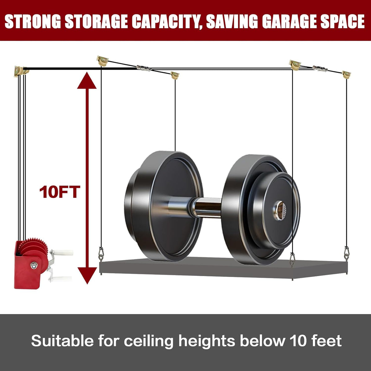 Overhead Garage Storage Rack - Heavy-duty Lifting Garage Ceiling Storage Rack,Adjustable Organization System, 300lbs Weight, Easy Installation & Operation