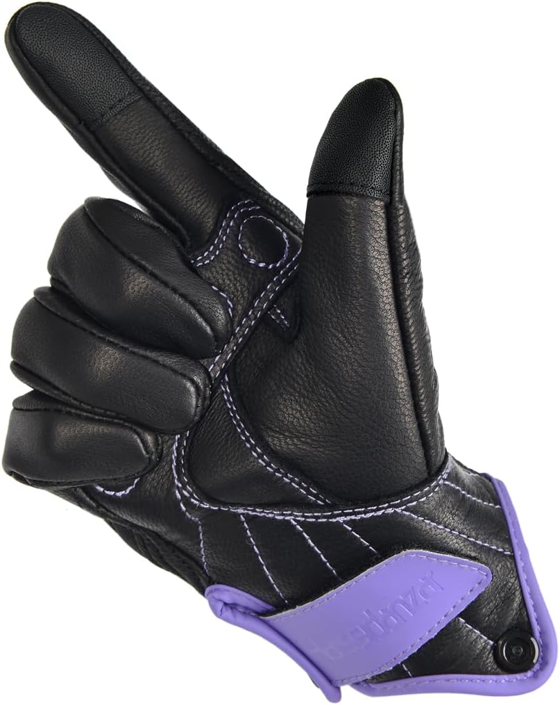 Harssidanzar Women's Motorcycle Gloves,Leather Motorcycle Gloves, Motorbike Gloves, Road Racing, Cycling, Climbing, Powersports Gloves Touchscreen GL016