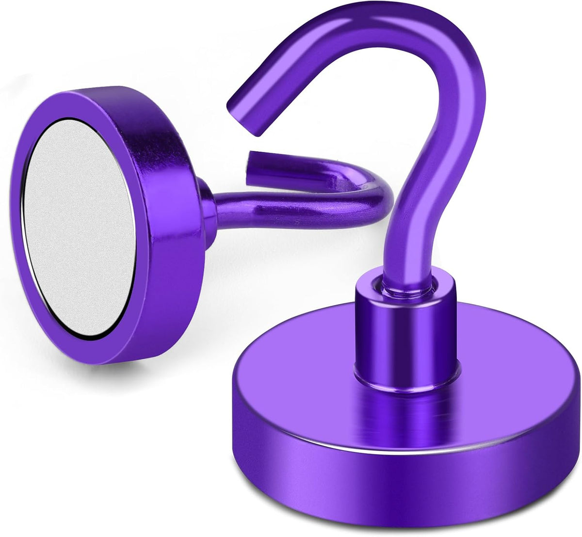 MIKEDE Magnetic Hooks,80LB Heavy Duty Magnets with Hook for Fridge, Super Strong Magnets Neodymium Extra Strength Industrial Hooks for Hanging, Toolbox, Cruise(Purple, 4 Pack)