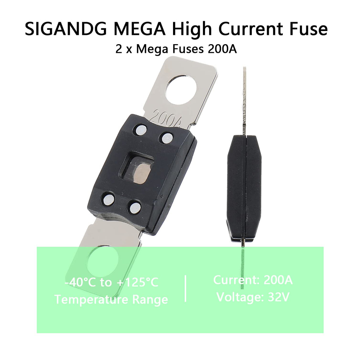 200A MEGA High Current Fuse - 200 Amp Bolt-on Fuse for Cars, Trucks, Construction Vehicles, Buses, Caravans (2 Pcs)
