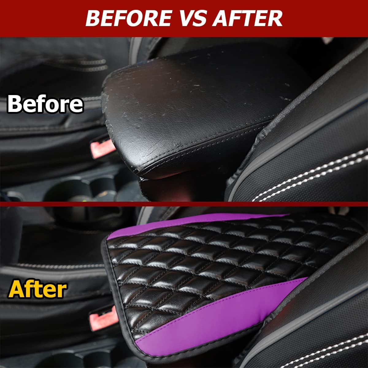 Car Center Console Cushion Pad, Universal Leather Waterproof Armrest Seat Box Cover Protector,Comfortable Car Decor Accessories Fit for Most Cars, Vehicles, SUVs (Purple)
