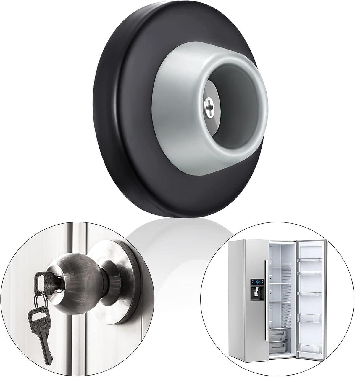 Blulu Concave Wall Door Stopper Door Bumper Stainless Steel Wall Protector Flush Bumper with Grey Rubber Concave Knob Cover Stopper(Black,4 Pieces)