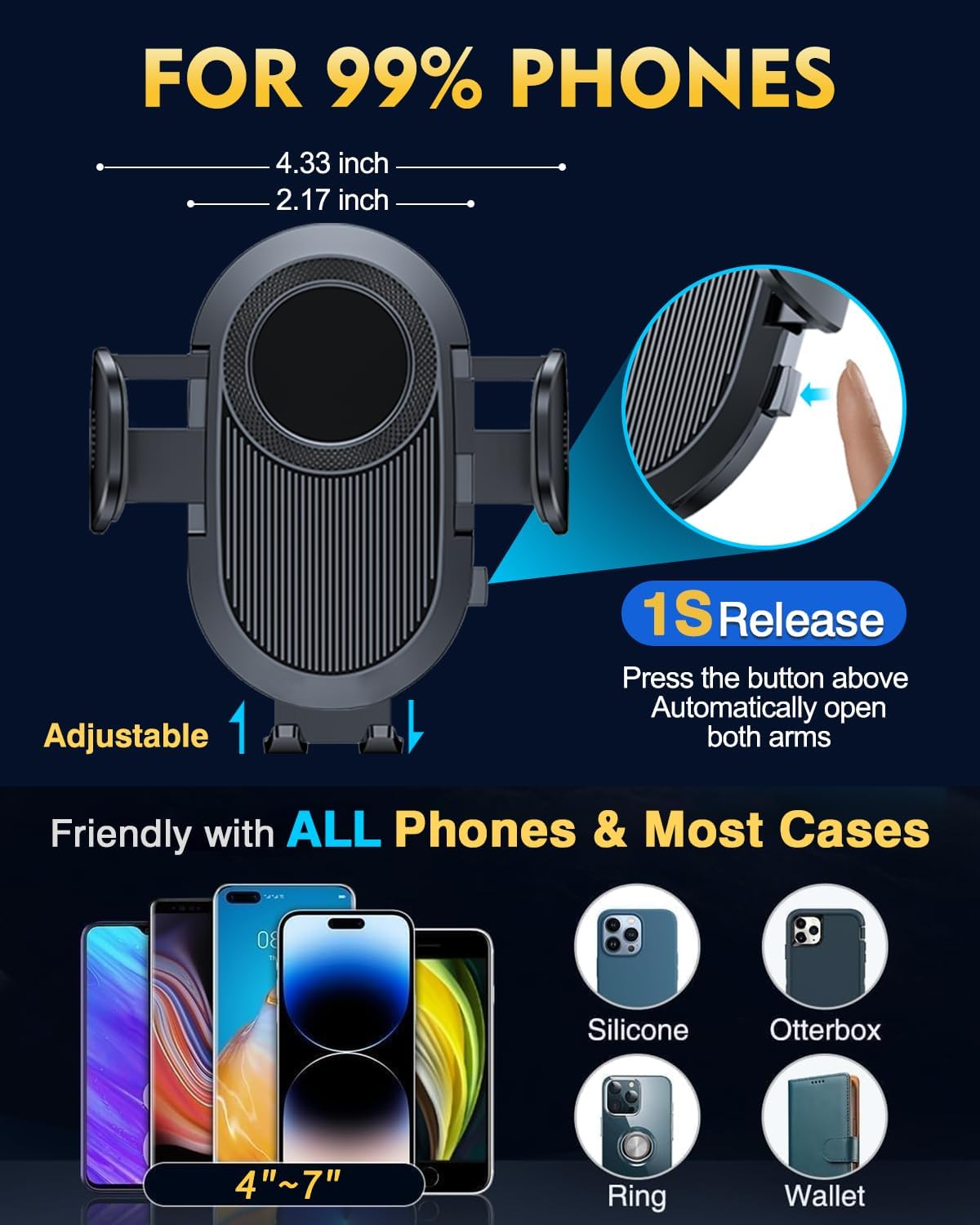 New Upgraded Phone Holders for Your Car Steel-Hook Clip Military-Grade Shockproof, Air Vent Cell Phone Stand Car Mount, Universal Automobile Truck Stand Vent Cradle for iPhone 16 Pro Max 15 14 13 12