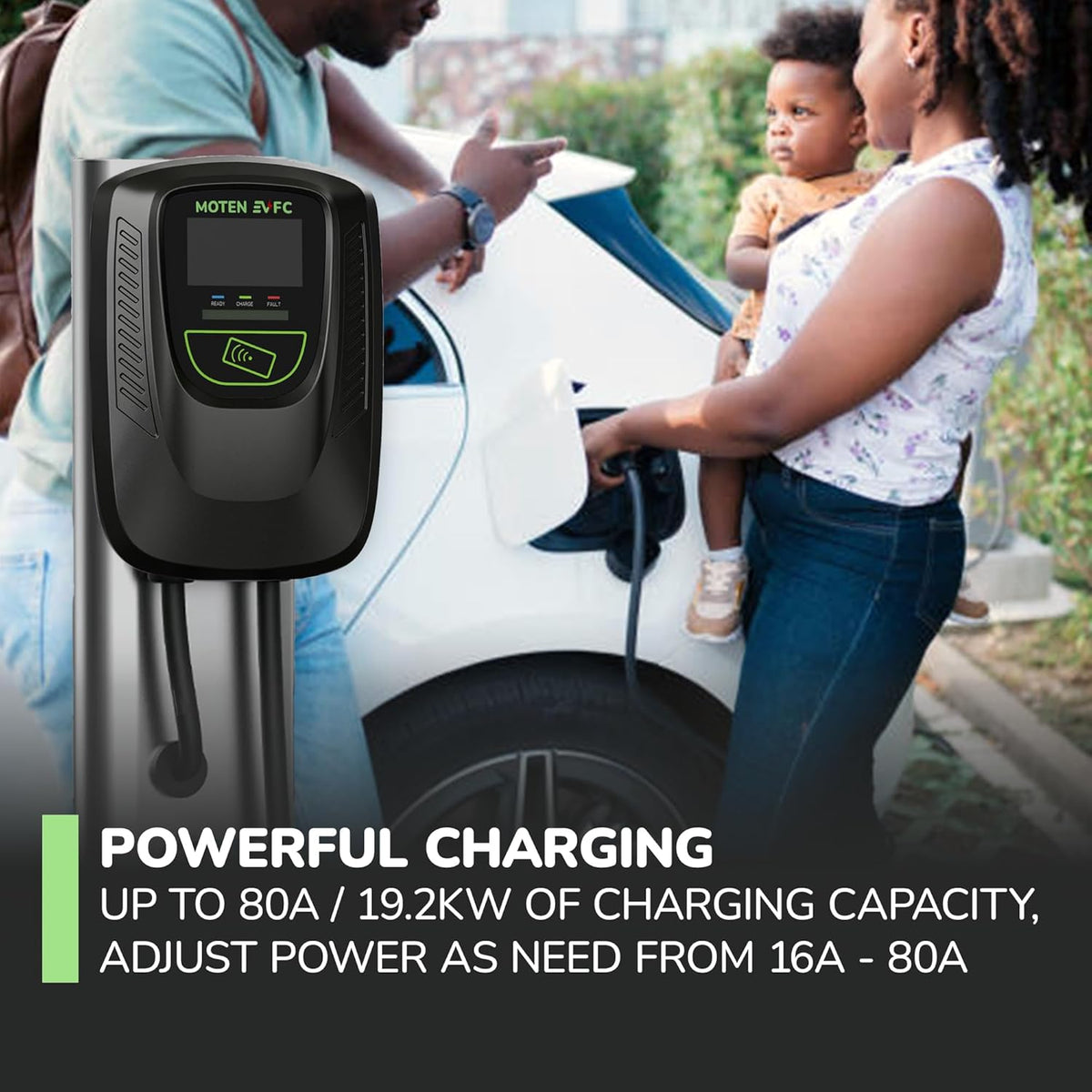 DORADO-80S by MOTEN EVFC Level 2 EV Home Charger 80A / 19.2 kW Ethernet, WiFi, RFID, 25 FT Cable, FCC, ETL, Energy Star, eMOTEN Phone APP, Hardwired