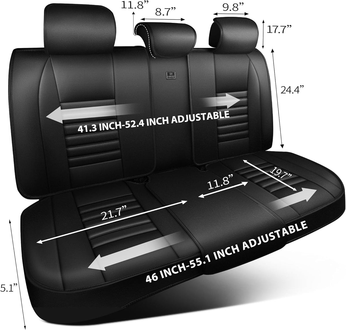 CAR PASS Back Seat Covers, Nappa Leather Rear Seat Bench Cushion Lined Sponge Waterproof Breathable PU Split Back Row Protector Universal Fit for Car Vehicle Sedan SUV Pickup Truck, Back Rear Seats