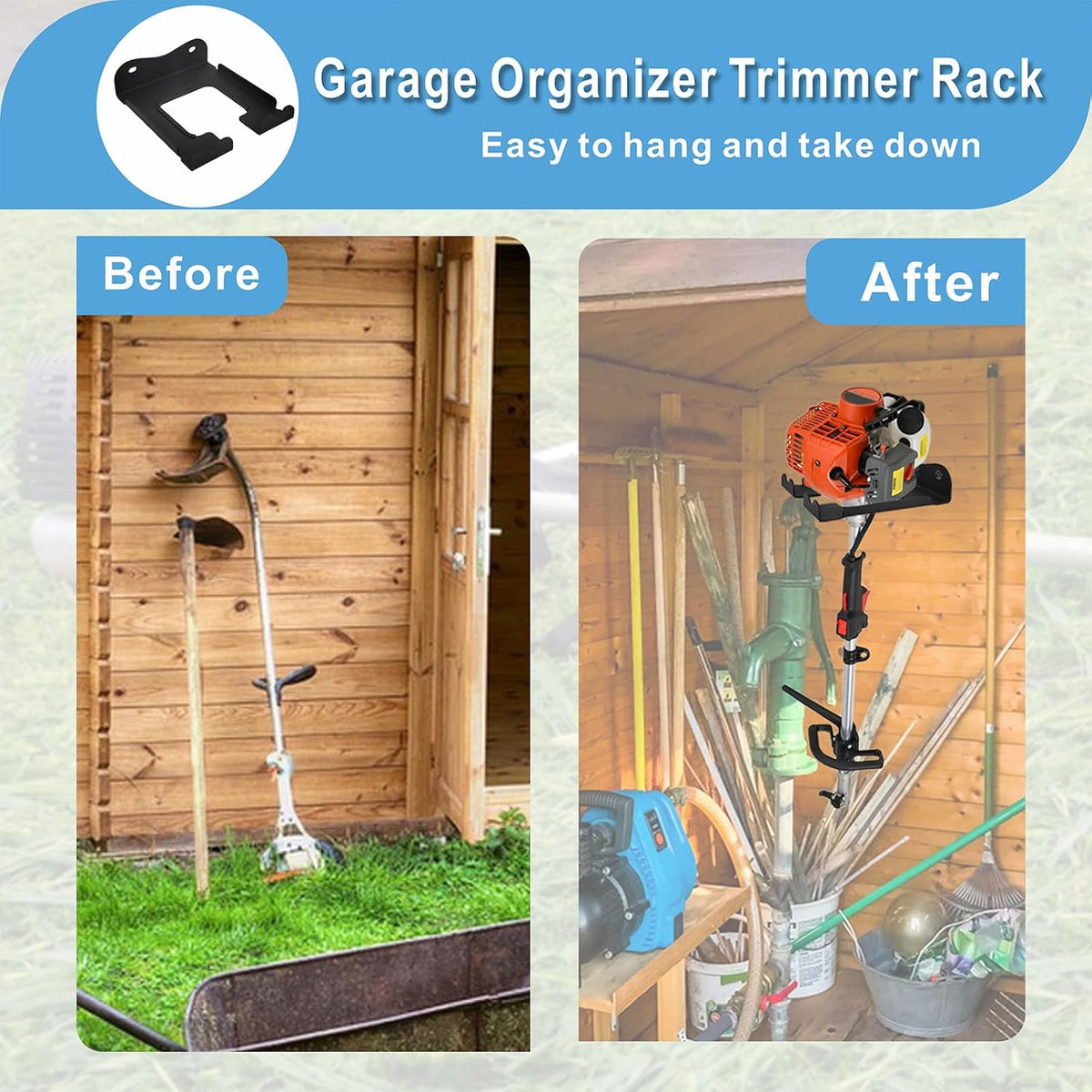 Garage Organizer Trimmer Rack, Heavy Duty Steel Weeder Eater Hanger, Wall Mounted Garden Tool Storage Rack, Black, 5.9 x 4.9 x 1.5 inches