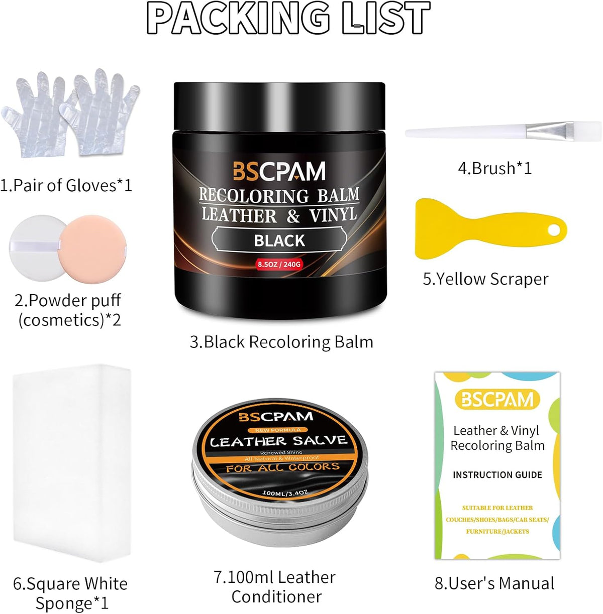 Black Leather Recoloring Balm with 100ml Mink Oil,Leather Couch Scratch Remover,Leather Repair kit for Vinyl Furniture and Car Interior,Leather Dye Paint,Mink Oil for Leather