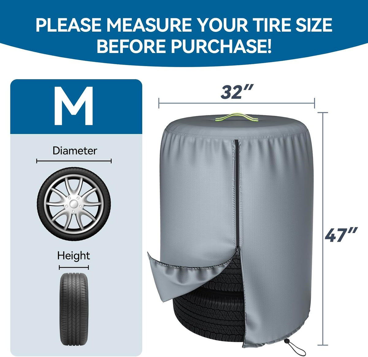 Durable 600D Tire Storage Bag,Large Tyre Dust Protective Cover with Waterproof Zipper, Spare Stack Storage Tire Cover for Indoor/Outdoor Use,Universal Fits Trucks,SUV,Jeep,Car,Trailer,RV,Camper Wheels