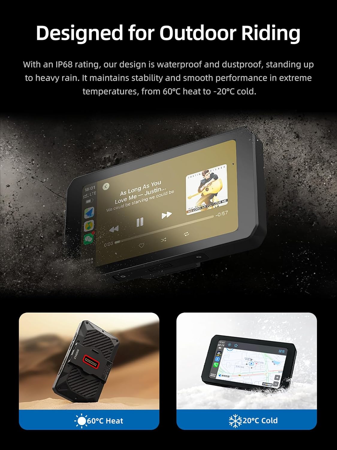 AIO-5 Play for BMW Motorcycles, 3-Pin Interface, Plug-and-Play Smart Display with CarPlay & Android Auto, 60FPS Mode, IP68 Waterproof, Built-in GPS, Anti-Theft Alarm, Data Reading