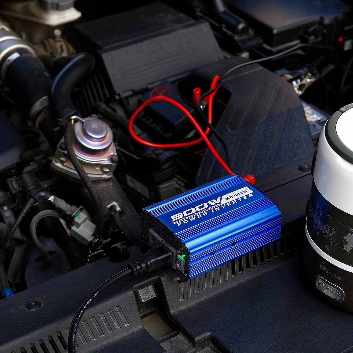 500W Car Power Inverter DC 12V to AC 110V Adapter with 2 AC Outlets and 2A USB Charging Port