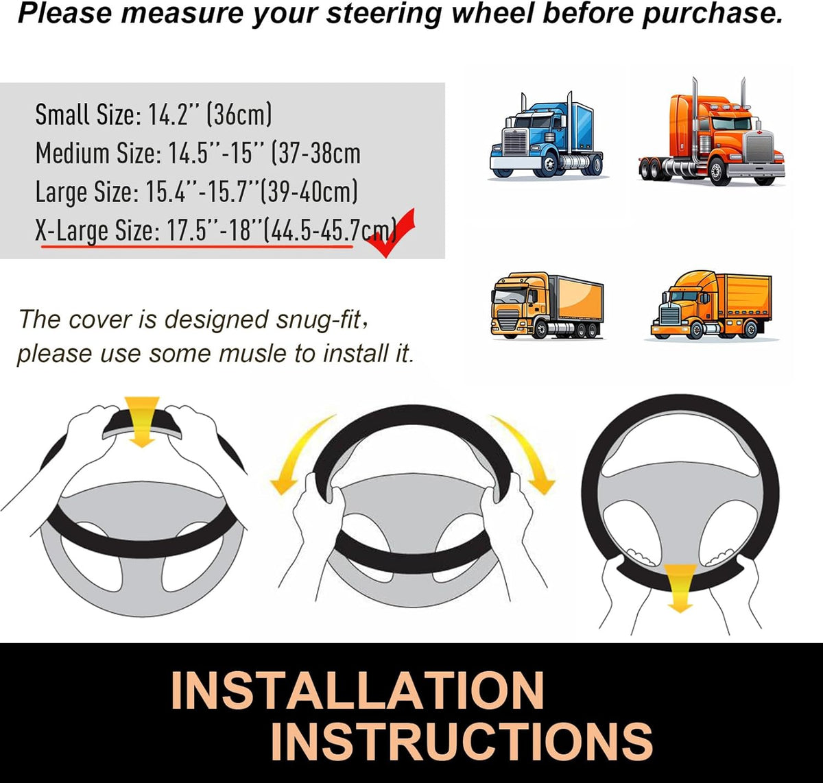 PINCTROT XL Size 17.5-18 Inch Comfy Grip Steering Wheel Cover for Semi Truck, Fits RV, Big Rig Trucker, 18 Wheeler and Classic Cars, Anti-Slip Design 17.5-18 Inch(Silicone White)