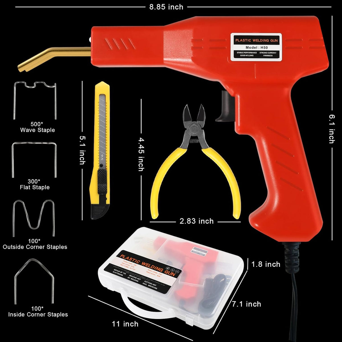 ATOLS Plastic Welder, 1000PCS Staples, Plastic Welding Kit, Hot Stapler Kit, Plastic Welder Gun Kit, Car Bumper Repair Kit, Plastic Repair Kit