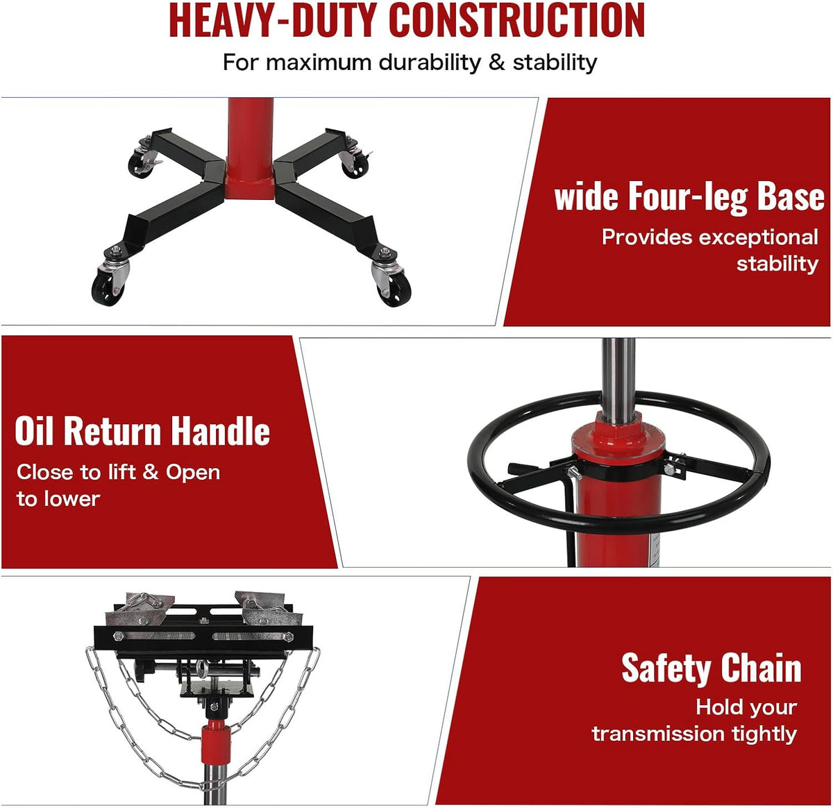 Hydraulic Transmission Jack 1100 Lbs (1/2 Ton) Capacity 33.8"-72.8" Lifting Height 2 Stage Hydraulic Telescoping Jack, Trans Jack Stand Heavy Duty with Foot Pedal and 360° Swivel Wheel, Red