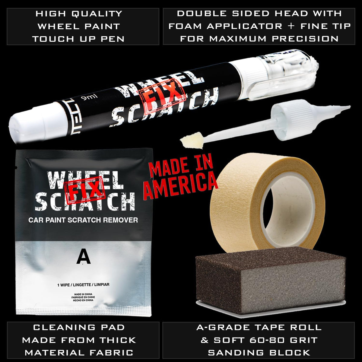 Matte Black Rim Touch Up Paint Kit, Car Wheel Scratch Repair Kit, Wheel Touch Up Paint Pen, curb rim repair kit, curb rash repair kit, Universal Rim Alloy Wheel Paint Black (Matte Black Satin)