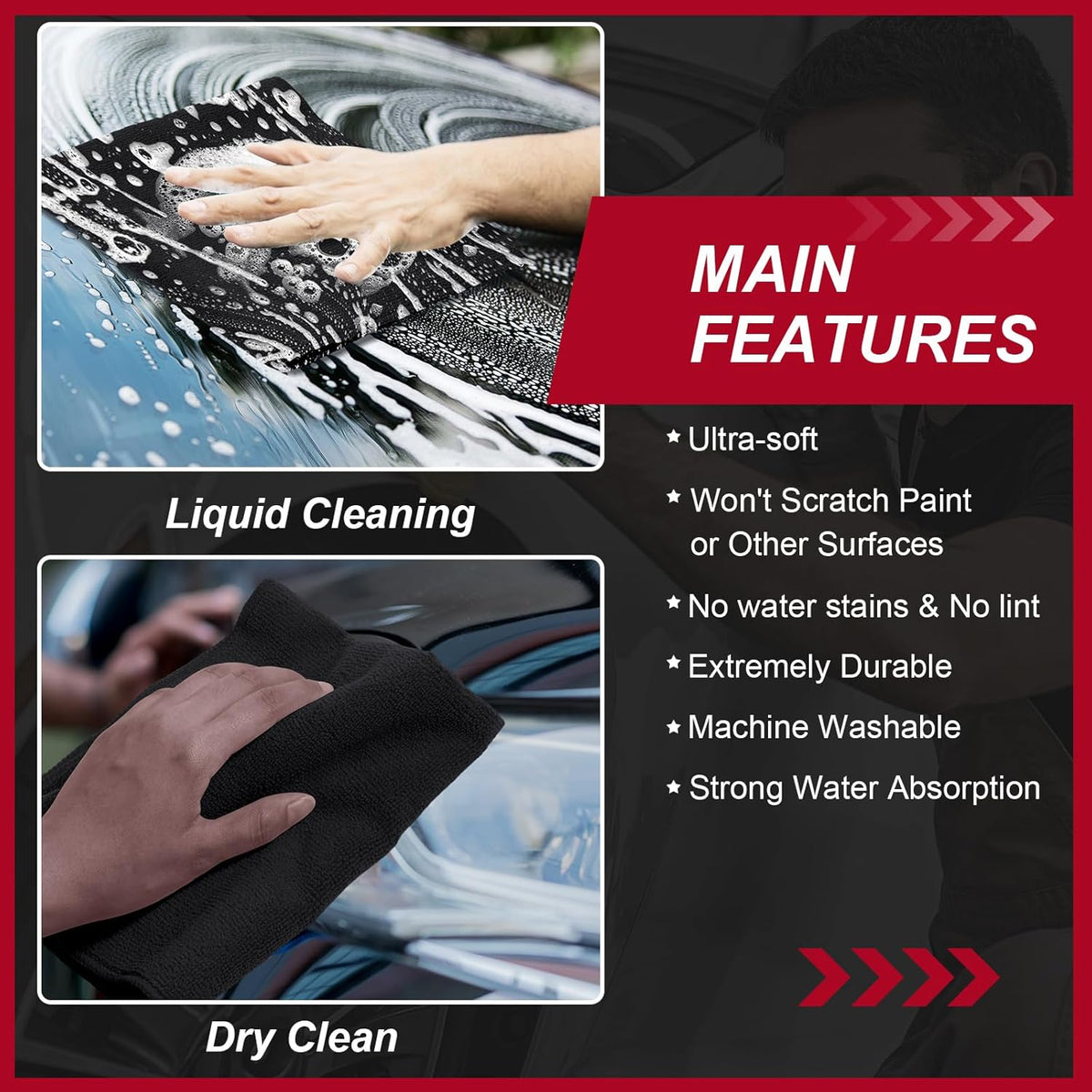 200 Pcs Microfiber Cleaning Cloth 16x16 Inch Microfiber Towels for Car Ultra Absorbent Cleaning Rags Reusable Lint Free Streak Free Detailing Towel for Car Washing Drying Dusting (Black)