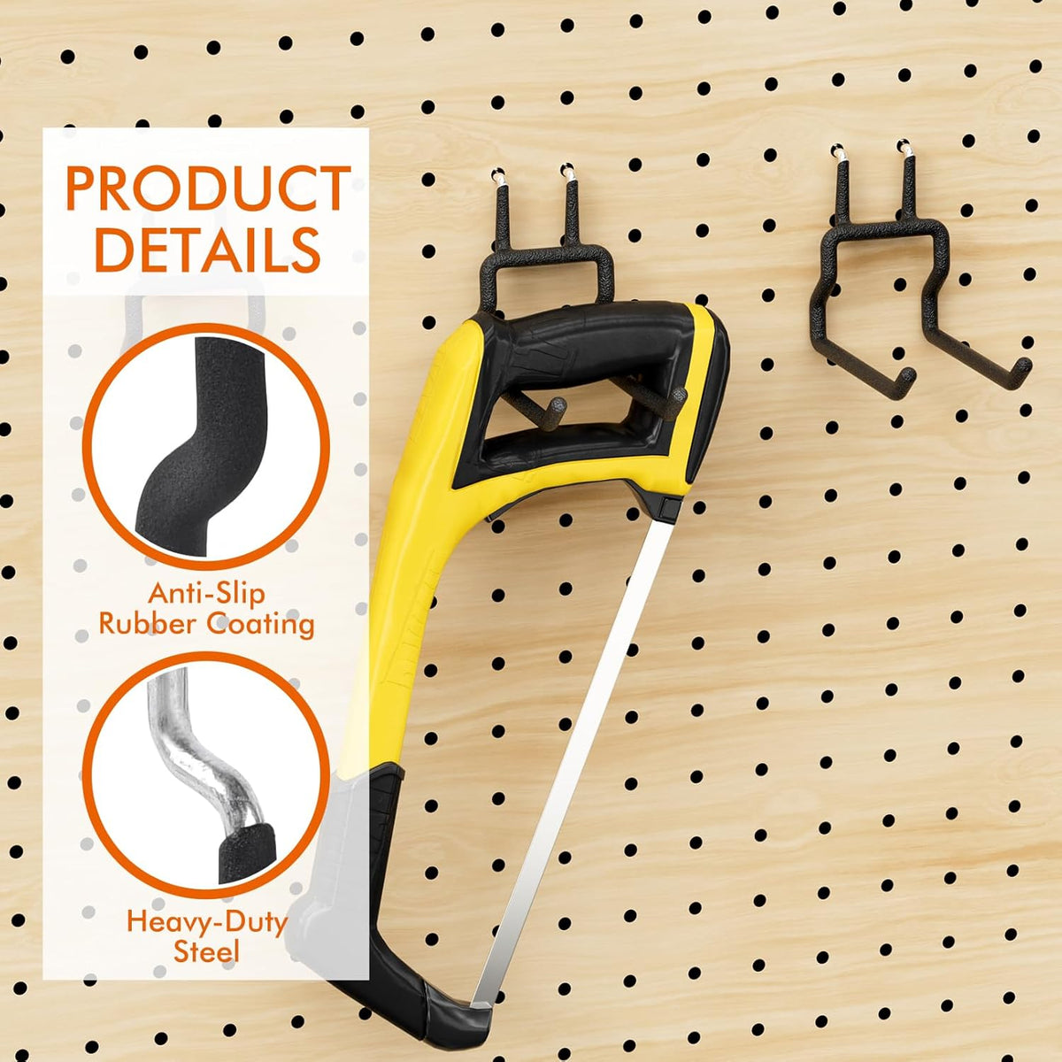 LIGHT DUST Utility Heavy Duty Pegboard Hooks - 5Pack Peg Board Accessories for Hanging Tools Fit 1/4" Peg Holes - Pegboard Organizer Large Tool Holders for Garage Workshop Shed