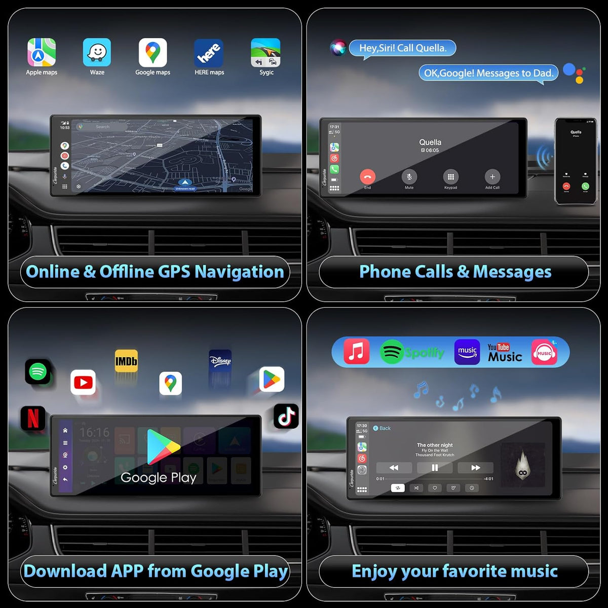 CARPURIDE Wireless CarPlay & Android Auto 4+64GB 8-Core, Online & Offline GPS Navigation 10.26 inch Car Play Screen, G00GLE Play, Mirror Link, Bluetooth, GPS-Antenne, Backup Cam