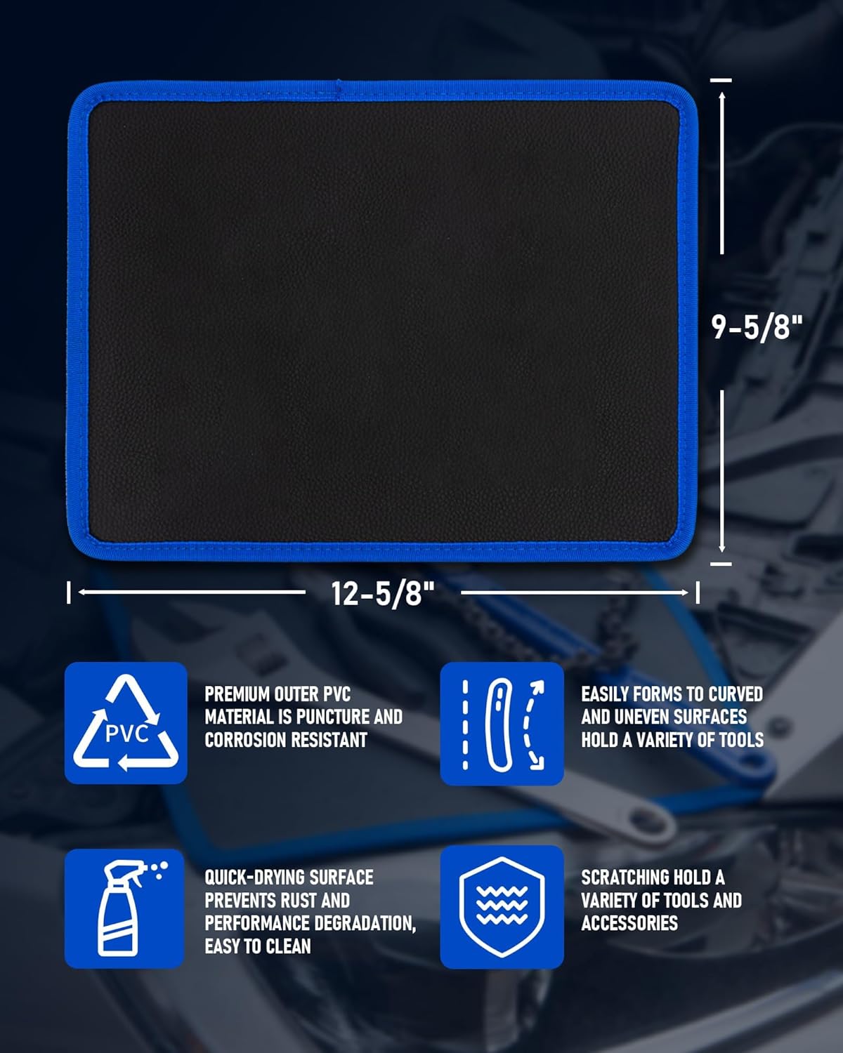 Magnetic Tool Mat - 40 LBS Heavy Duty Magnetic Parts Holder with PVC Protection Layer, 12-5/8" x 9-5/8" Non-Slip Tool Organizer for Garage, Workshop & Auto Repair
