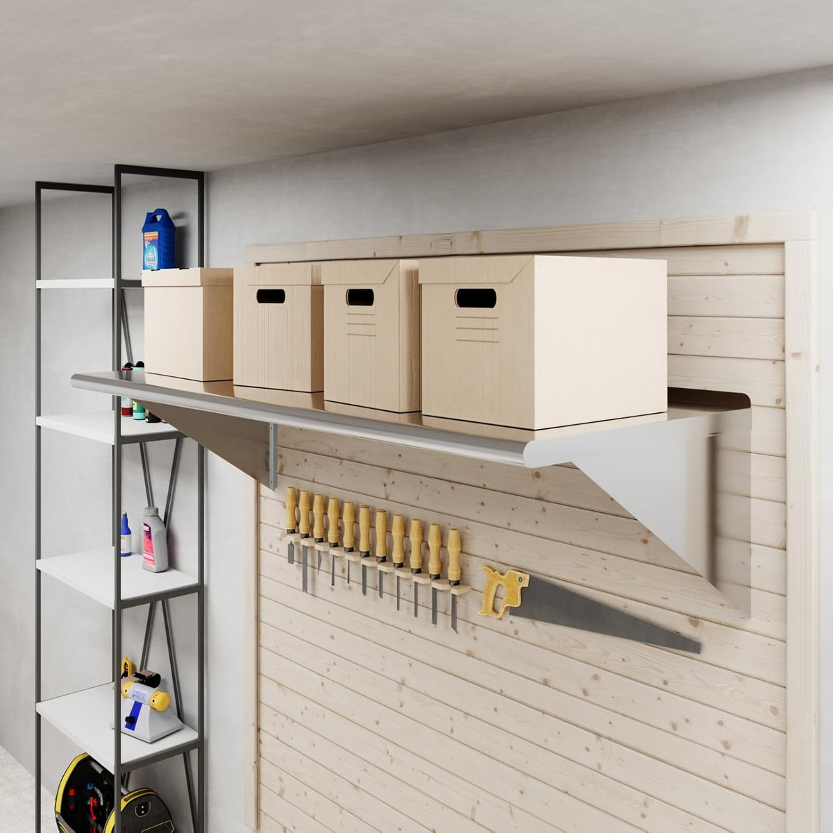 AmGood 60" Long X 24" Deep Stainless Steel Wall Shelf | NSF Certified | Appliance & Equipment Metal Shelving | Kitchen, Restaurant, Garage, Laundry, Utility Room