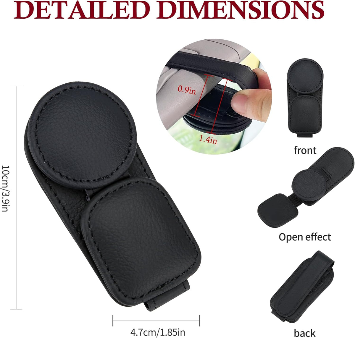 KIWEN Sunglasses Holder for Car Visor, Magnetic Leather Sunglass Eyeglass Hanger Clip for Car Sun Visor Accessories (1, Black)