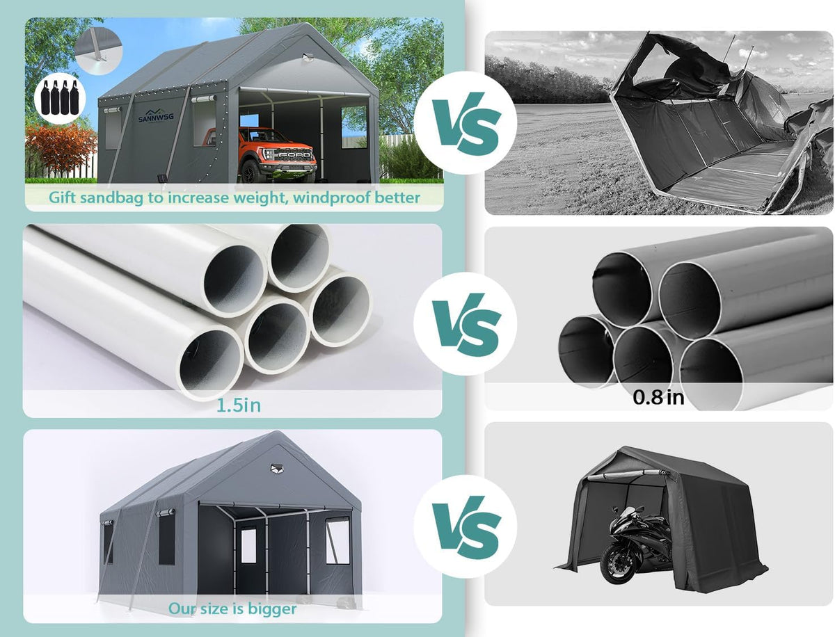 Carports 10X16 Heavy Duty,Car Ports with 180G Removable Side Walls, Carport Canopy, Portable Car Port Garage, Car Shelter All Weather,Gray