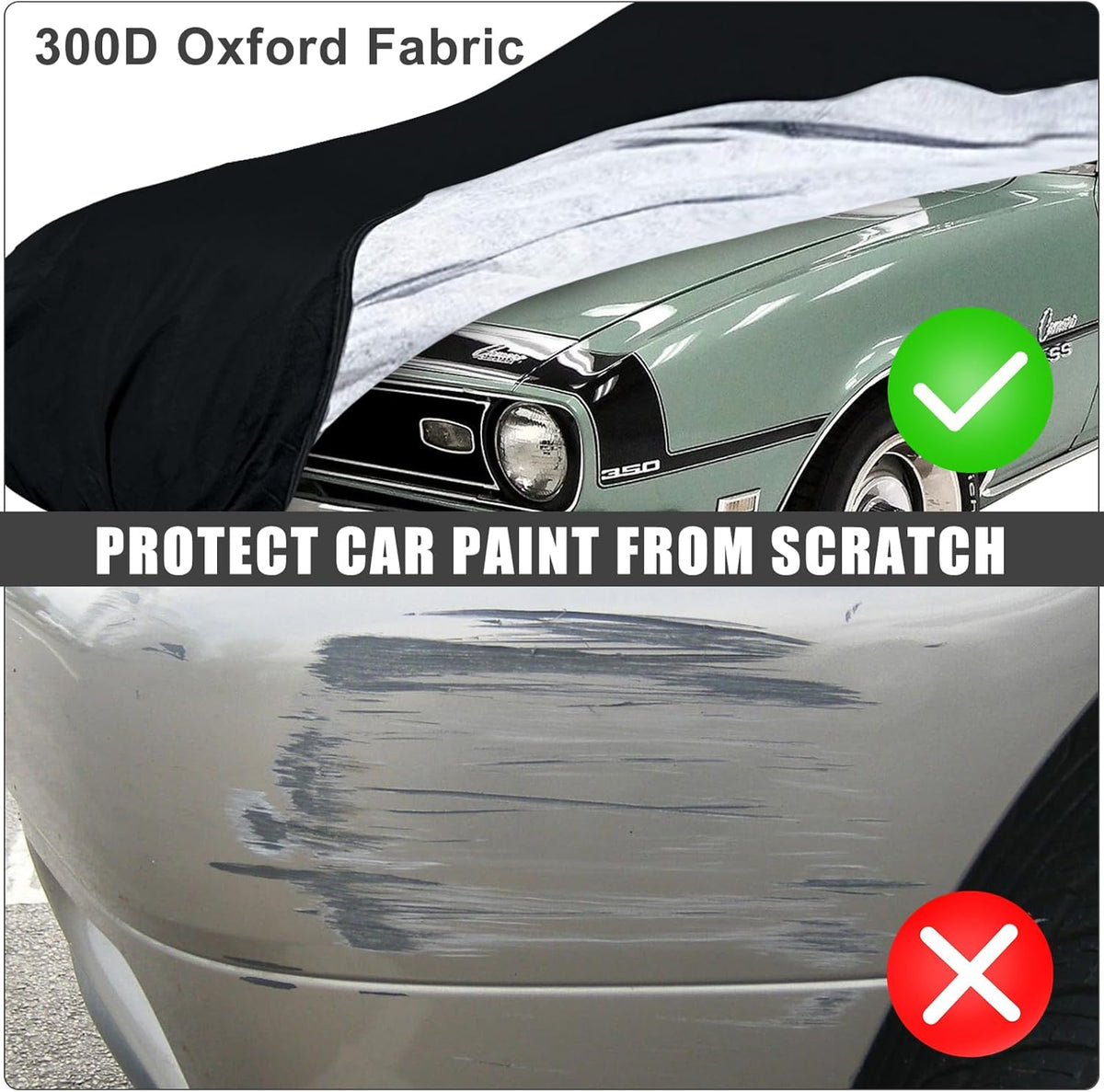 Waterproof Car Cover Compatible with Chevrolet Camaro 1967-1973, Oxford Black All Weather Classic Car Covers with Inner Cotton for Snow Rain Paint Protection(RS/SS/Z28)