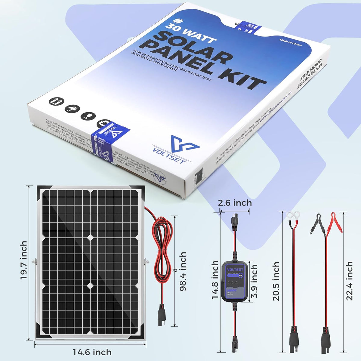 Solar Panel Kit 30W 12V with MPPT Controller, Solar Battery Trickle Charger Maintainer, Waterproof Solar Panel with Adjustable Mount Bracket for Boat RV Motorcycle Marine