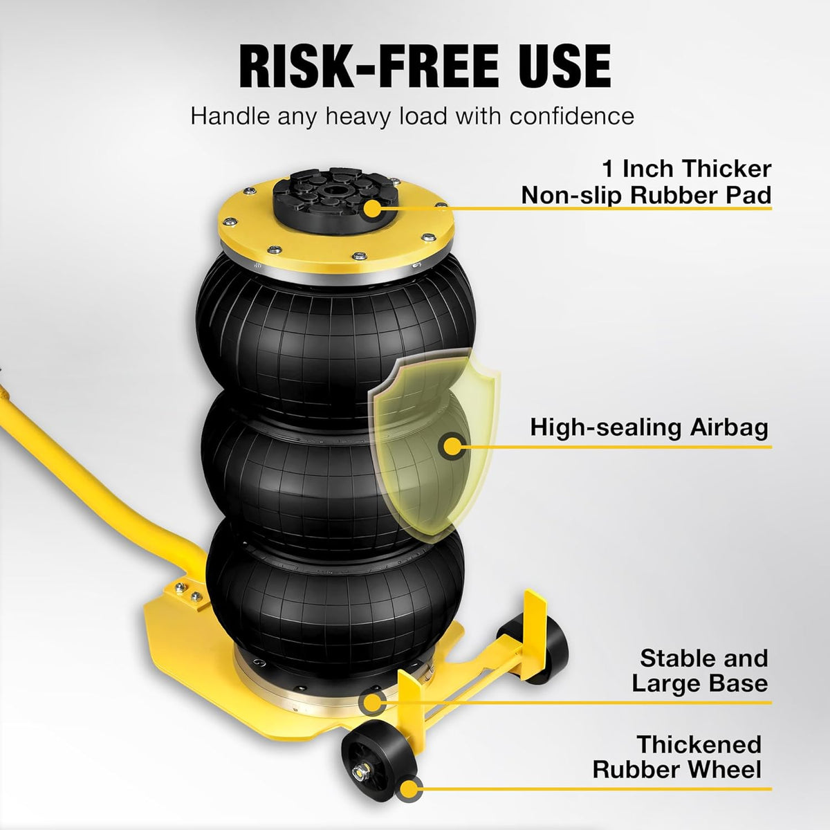 YELLOW JACKET Air Jack 3 Ton Triple Bag Air Jack with Six Steel Pipes, Portable Pneumatic Jack with Long Hand, 3-5 s Fast Lifting Airbag Jack for Cars, Garages, Repair, Yellow