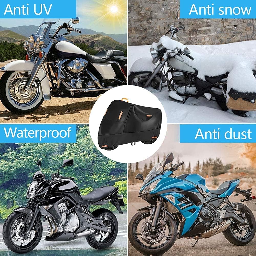 300D Oxford Heavy Duty Motorcycle Cover, Dirt Bike Cover, 104 inch XXL for Harley Davidson Honda Kawasaki Yamaha Suzuki - Tear Proof Night Reflective Lock Holes Waterproof Impermeable Outdoor Protect