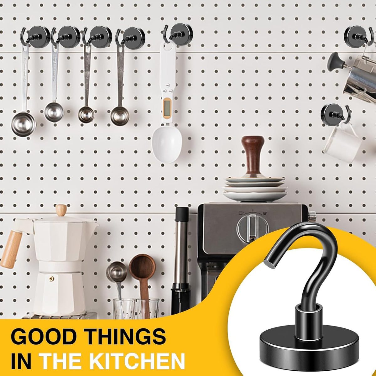 DIYMAG Black Magnetic Hooks, 118 LB Heavy Duty Strong Magnet with Hook, Rare Earth Neodymium Magnets for Hanging, Magnetics Hanger for Curtain, Home, Kitchen, Workplace, 20 Packs